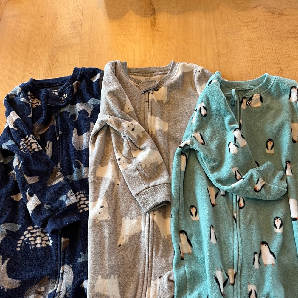 Baby toddler fleece footie pajamas winter themed animals